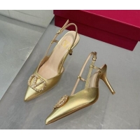 Good Looking Valentino Metallic Calfskin Slingback Pumps 8cm with Strass Gold Yellow 1226006