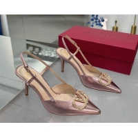 Low Price Valentino Metallic Calfskin Slingback Pumps 8cm with Strass Pink 1226009