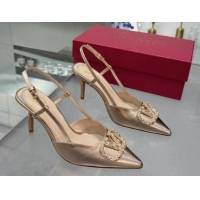 Luxurious Valentino Metallic Calfskin Slingback Pumps 8cm with Strass Rose Gold 1226011