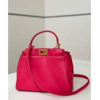 Luxury Discount Fendi Peekaboo Mini Bag in Soft Lambskin 8315 Fuchsia Pink 2025