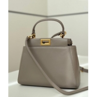 Luxury Discount Fendi Peekaboo Mini Bag in Soft Lambskin 8315 Light Grey 2025