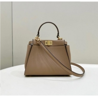 Classic Fendi Peekaboo Mini Bag in Calfskin Leather 2125 Light Brown 2025 Top Quality