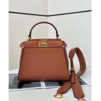 Shop Fendi Peekaboo Mini Bag in Calfskin Leather 2125 Caramel Brown 2025 Top Quality