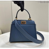 Spot Fendi Peekaboo Mini Bag in Calfskin Leather 2125 Morocco Blue 2025 Top Quality