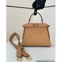 New Design Fendi Peekaboo Mini Bag in Calfskin Leather 2125 Milky Tea Beige 2025 Top Quality