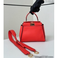 Discount Fendi Peekaboo Mini Bag in Calfskin Leather 2125 Orange Red 2025 Top Quality