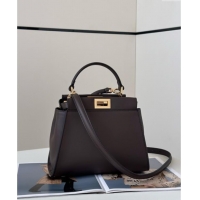 Cheapest Fendi Peekaboo Mini Bag in Calfskin Leather 2125 Chocolate Brown 2025 Top Quality