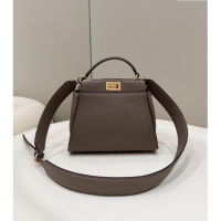 Luxurious Fendi Peekaboo Mini Bag in Calfskin Leather 2125 Elephant Grey 2025 Top Quality