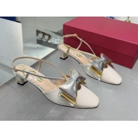 Grade Quality Valentino Bowow Slingback Pumps 5cm in Patent Leather White 1226016