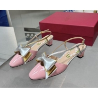 Good Quality Valentino Bowow Slingback Pumps 5cm in Patent Leather Light Pink 1226017