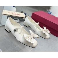 Shop Duplicate Valentino Bowjane Mary-Janes Ballerinas Flat in Crepe Fabric with Bow White 1226020