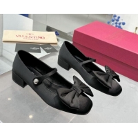 Top Design Valentino Bowjane Mary-Janes Ballerinas Flat in Crepe Fabric with Bow Black 1226019