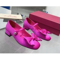 Top Grade Valentino Bowjane Mary-Janes Ballerinas Flat in Crepe Fabric with Bow Dark Pink Purple 1226021