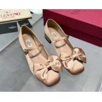 Pretty Style Valentino Bowjane Mary-Janes Ballerinas Flat in Crepe Fabric with Bow Beige 1226022