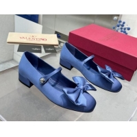 Unique Style Valentino Bowjane Mary-Janes Ballerinas Flat in Crepe Fabric with Bow Blue 1226023