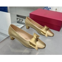 Good Product Valentino Bowow Low Heel Pumps 5cm in Calfskin Leather Gold 1226030