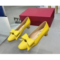 Hot Style Valentino Bowow Low Heel Pumps 5cm in Calfskin Leather Yellow 1226034