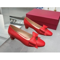 Stylish Valentino Bowow Low Heel Pumps 5cm in Calfskin Leather Red 1226035