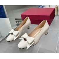 Top Design Valentino Bowow Low Heel Pumps 5cm in Calfskin Leather White 1226037