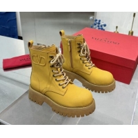 Good Looking Valentino VLogo Calfskin Leather Laced-up Platform Ankle Boots Yellow 1226040