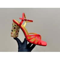 Classic Hot Valentino Preshoes Satin Heel Sandals 10cm with Strass Red 1226047