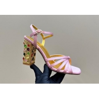 Classic Hot Valentino Preshoes Satin Heel Sandals 10cm with Strass Light Pink 1226049