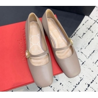 Big Discount Valentino Preshoes Mary-Jane Ballerinas Flat in Calfskin Leather with Jewel Button Dusty Pink 1226052