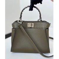 Grade Design Fendi Peekaboo Mini Bag with Hand-sewn Topstitches 8615 Green 2025 Top Quality