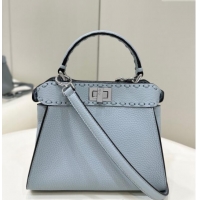 Promotional Fendi Peekaboo Mini Bag with Hand-sewn Topstitches 8615 Glacier Blue 2025 Top Quality