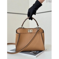 Well Crafted Fendi Peekaboo Mini Bag with Hand-sewn Topstitches 8615 Light Brown 2025 Top Quality