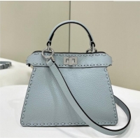 Famous Brand Fendi Peekaboo ISeeU Petite Bag in Grained Leather with Oversized topstitching 80133 Glacier Blue 2025 Top 