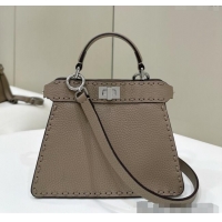 Well Crafted Fendi Peekaboo ISeeU Petite Bag in Grained Leather with Oversized topstitching 80133 Dove Grey 2025 Top Qua