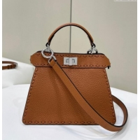 Luxurious Fendi Peekaboo ISeeU Petite Bag in Grained Leather with Oversized topstitching 80133 Caramel Brown 2025 Top Qu