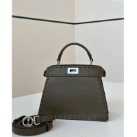 Fashion Fendi Peekaboo ISeeU Petite Bag in Grained Leather with Oversized topstitching 80133 Green 2025 Top Quality