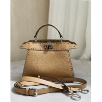 Discount Fendi Peekaboo ISeeU Petite Bag in Grained Leather with Oversized topstitching 80133 Apricot 2025 Top Quality