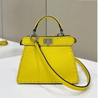 Low Cost Fendi Peekaboo ISeeU Petite Bag in Grained Leather with Oversized Topstitching 80133 Yellow 2025 Top Quality