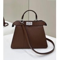 Free Shipping Fendi Peekaboo ISeeU Small Bag in Grained Leather with Oversized Topstitching 80133 Dark Brown 2025 Top Qu