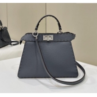 Well Crafted Fendi Peekaboo ISeeU Small Bag in Grained Leather with Oversized Topstitching 80133 Dusty Blue 2025 Top Qua