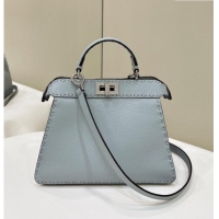 New Fashion Fendi Peekaboo ISeeU Small Bag in Grained Leather with Oversized Topstitching 80133 Glacier Blue 2025 Top Qu