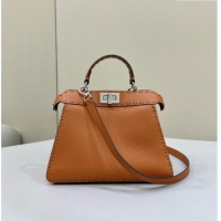 Promotional Fendi Peekaboo ISeeU Small Bag in Grained Leather with Oversized Topstitching 80133 Caramel Brown 2025 Top Q