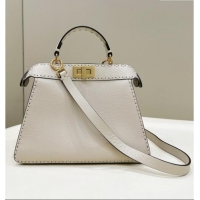 Luxurious Fendi Peekaboo ISeeU Small Bag in Grained Leather with Oversized Topstitching 80133 White 2025 Top Quality