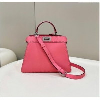 Discount Fendi Peekaboo ISeeU Small Bag in Grained Leather with Oversized Topstitching 80133 Pink 2025 Top Quality