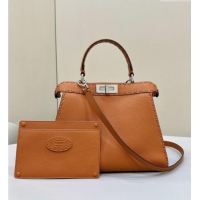 Most Popular Fendi Peekaboo ISeeU Medium Bag in Grained Leather with Oversized Topstitching 80133 Caramel Brown 2025 Top