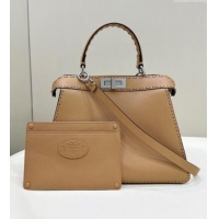 Well Crafted Fendi Peekaboo ISeeU Medium Bag in Grained Leather with Oversized topstitching 80133 Apricot 2025 Top Quali