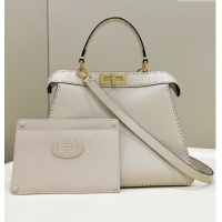 Buy Fendi Peekaboo ISeeU Medium Bag in Grained Leather with Oversized Topstitching 80133 White 2025 Top Quality