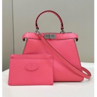 Best Price Fendi Peekaboo ISeeU Medium Bag in Grained Leather with Oversized Topstitching 80133 Watermelon Pink 2025 Top