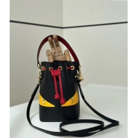 Luxurious Fendi Lunar New Year Mon Tresor Mini Bucket Bag in Leather with Fendi Yellow Eyes 8676 Black 2025