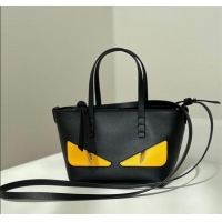 Sale Classic Fendi Lunar New Year Roll Mini Tote Bag in Leather with Fendi Yellow Eyes 8675 Black 2025