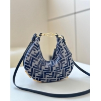 Buy Discount Fendi Fendigraphy Mini Hobo Bag in FF Chenille Fabric 8657 Blue 2025