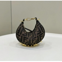 Luxury Cheap Fendi Fendigraphy Mini Hobo Bag in FF Fabric 80058 Brown 2025